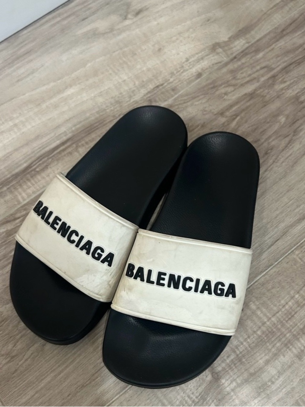 Final Sale Balenciaga Black Footbed White Logo Strap Men’s Slide Sandals